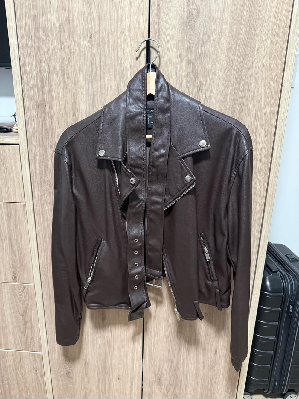 Brown Leather Biker Jacket with Belt